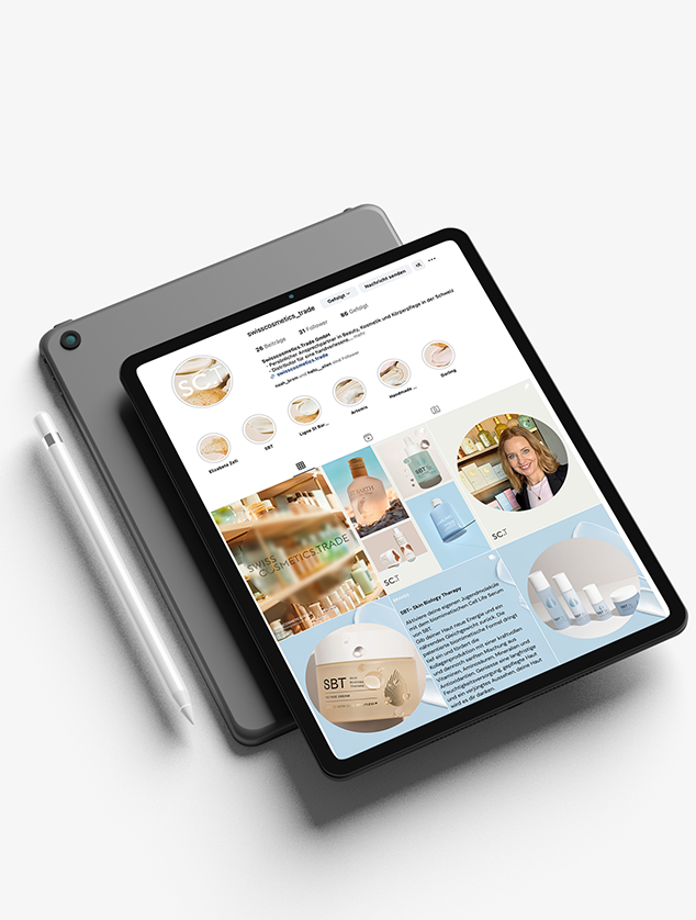 Modernes Branding für Swisscosmetic.Trade inklusive Logodesign, Claim, Website und Printmaterial